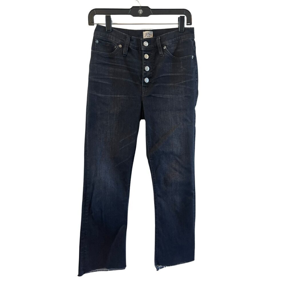J. Crew Billie Demi Boot Crop Jeans Button Fly Raw Hem 26 Black Button Fly
